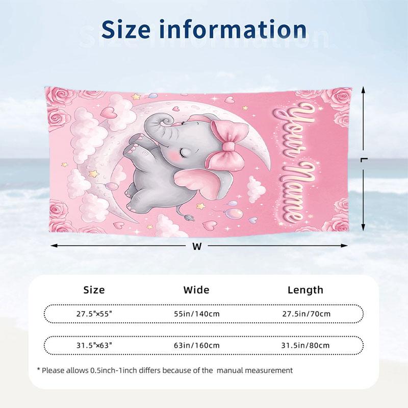 Elephant Theme Beach Towel Personalized Custom Name & Text Soft Quick Dry Beach Towel for Swimming Travel