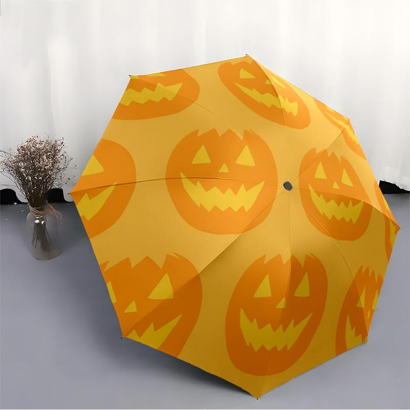 1pc Pumpkin Moon Automatic Open/close Folding Compact Umbrella, 8-Rib Sturdy Canopy, Lightweight Portable, Everyday Use, Gift, 096