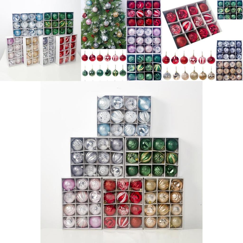 Festive 12/24pcs Christmas Tree Baubles Glitter Ornaments For Christmas Decor