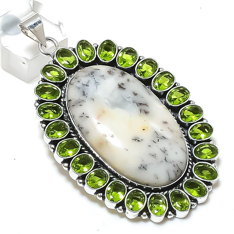 Натуральный опал дендритный, перидот, кулон из стерлингового серебра 925 пробы 2,96  ETC-13789