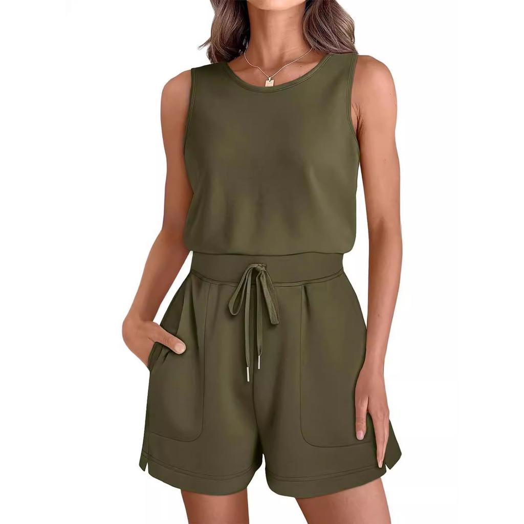 One-piece Shorts Summer Womens Casual Short Sleeve Shorts Sport Solid Jumpsuit With Pockets