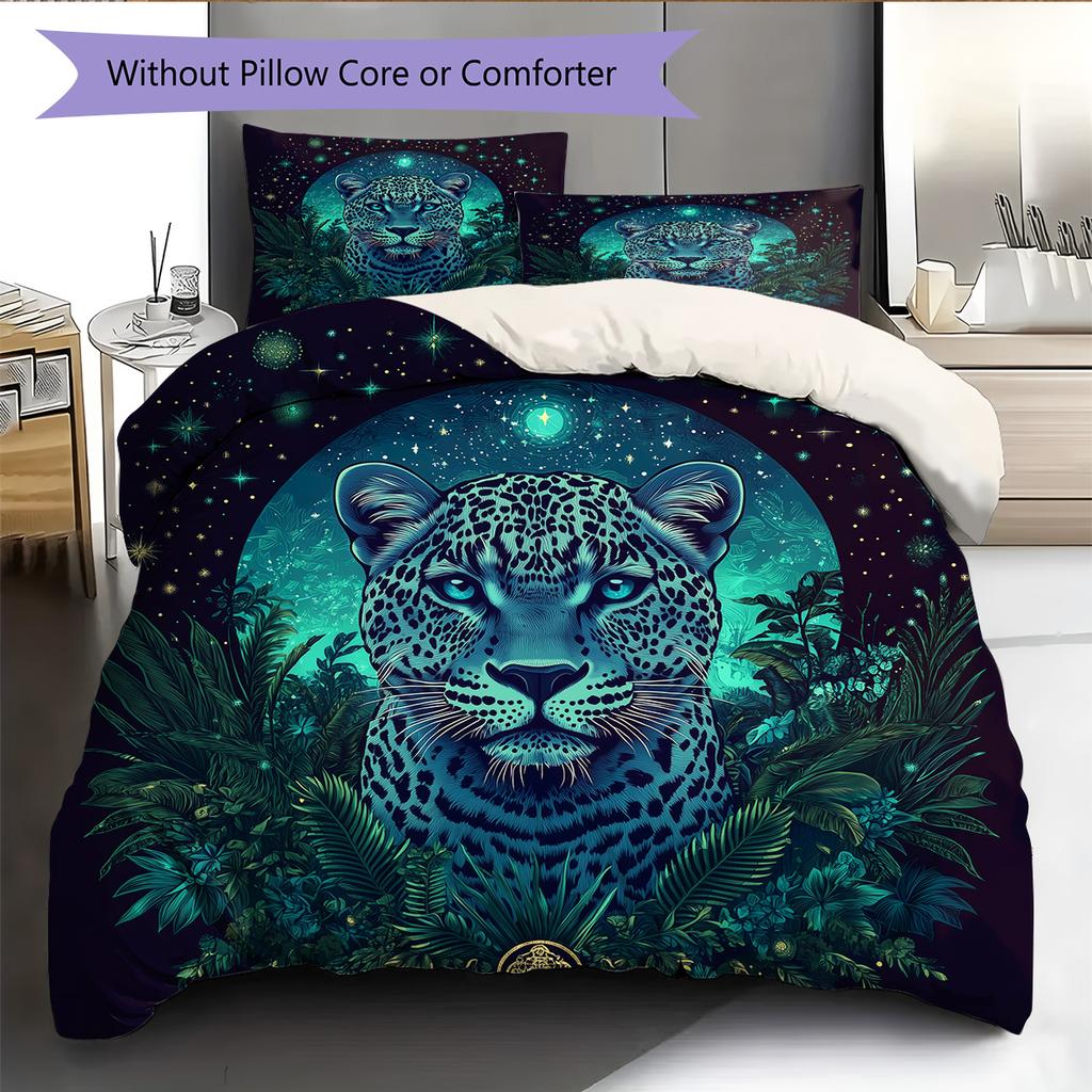 Colorful glowing leopard Pattern Bedding Quilt Set Quilt Cover Pillowcase Home Decoration Gift (1 * duvet cover + 2 * pillowcase, without core)