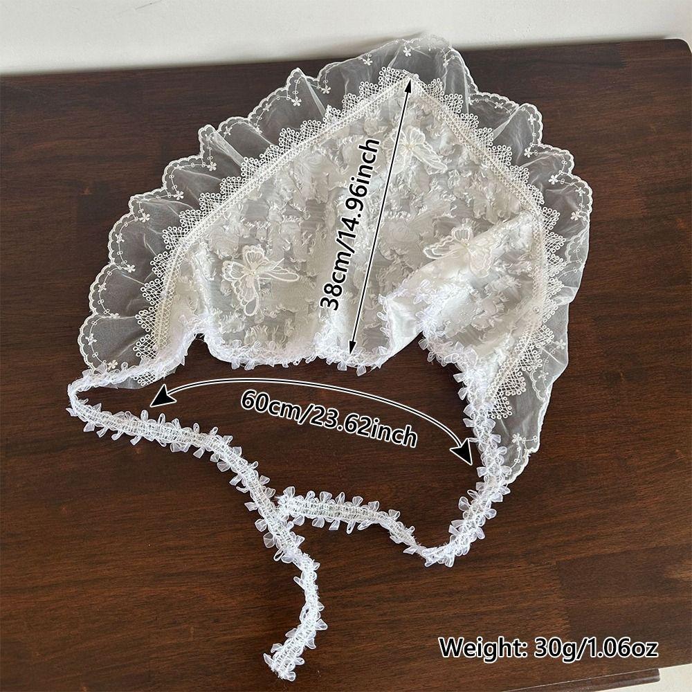 White Lolita Headscarf 3D Butterfly Lace Hair Band  Travel Beach Picnic Photoshoot