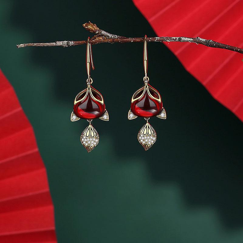 Chinese Red Series Festive Earrings: Retro National Style for New Year & Christmas Gifts