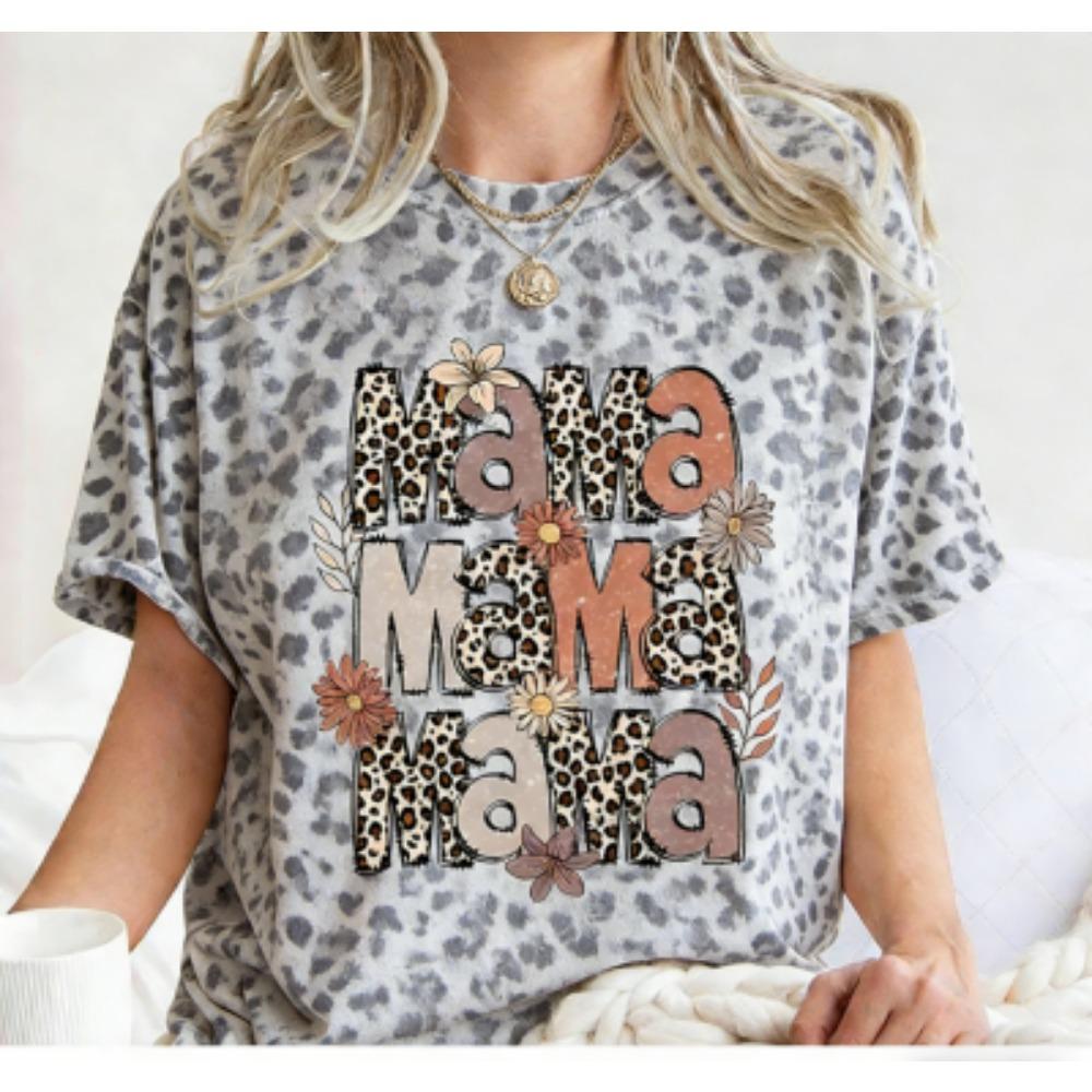 Funny Leopard Mama Colorful Print Women's Short Sleeves T-Shirt Loose Casual Summer Outdoor Street Women's Tees Tops