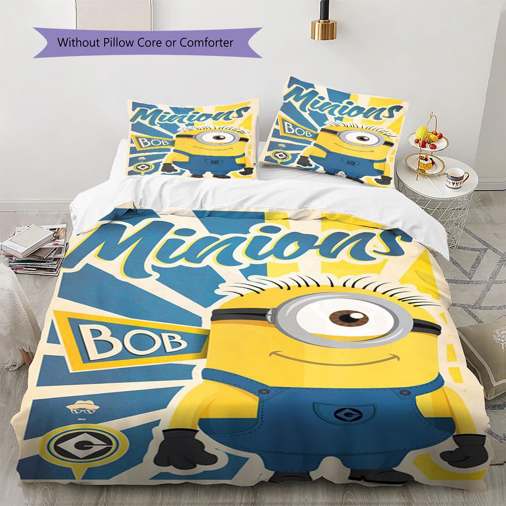 Classic Minions Printed Bedding Set 3PCS Cartoon Character Duvet Cover Pillowcase For Children Teens Room Home Decor