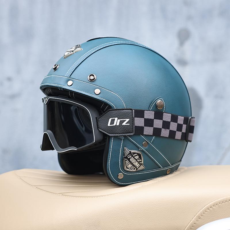 All Season 3/4 Half Face Motorcycle Helmet Unisex Retro Style DOT Approved Solid ABS Shell Adjustable Motorbike Safety Helmet