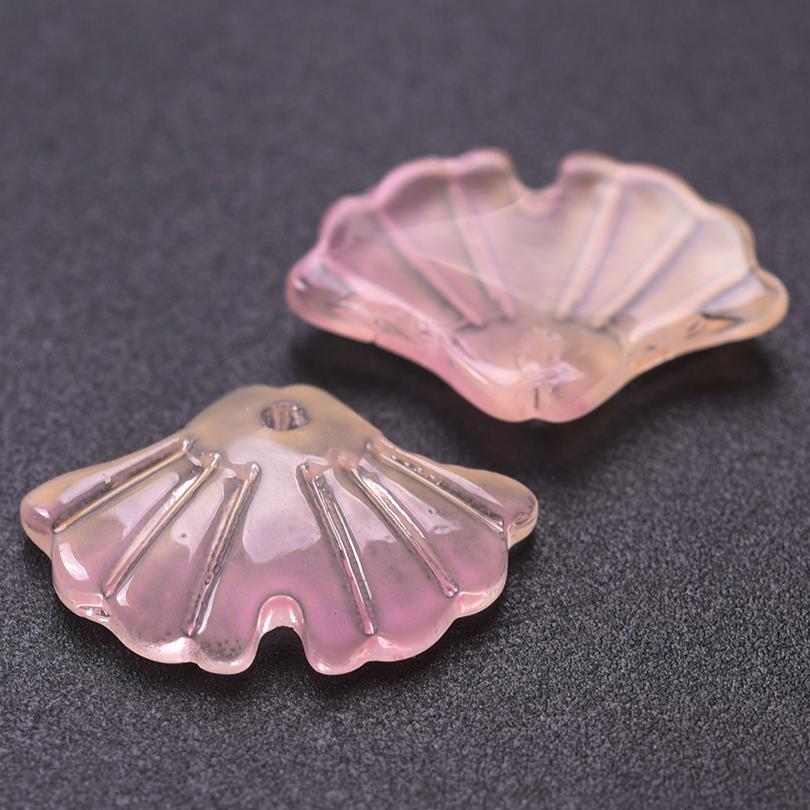 50pcs Mix Glass Shell Ginkgo Leaf Glans Dorsal Lobe Glass Charms For Jewelry Making Supplies Plant Accessories Handmade Pendant