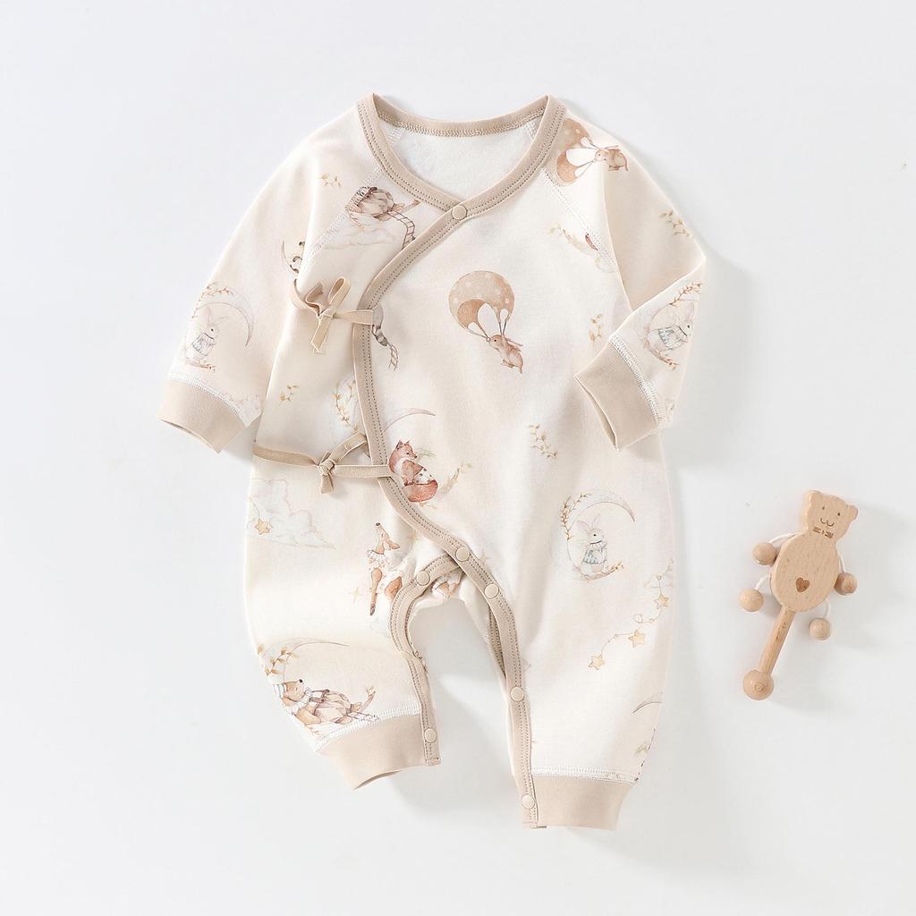 Antibacterial Cotton Baby Jumpsuit with Belly Protection for Spring and Autumn