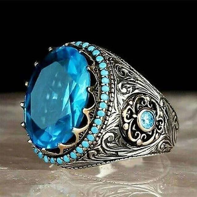 Bague de luxe incrustée d'émeraude pour hommes, bague en saphir de personnalité rétro dominatrice pour assister au Banquet, fête, bijoux d'affaires