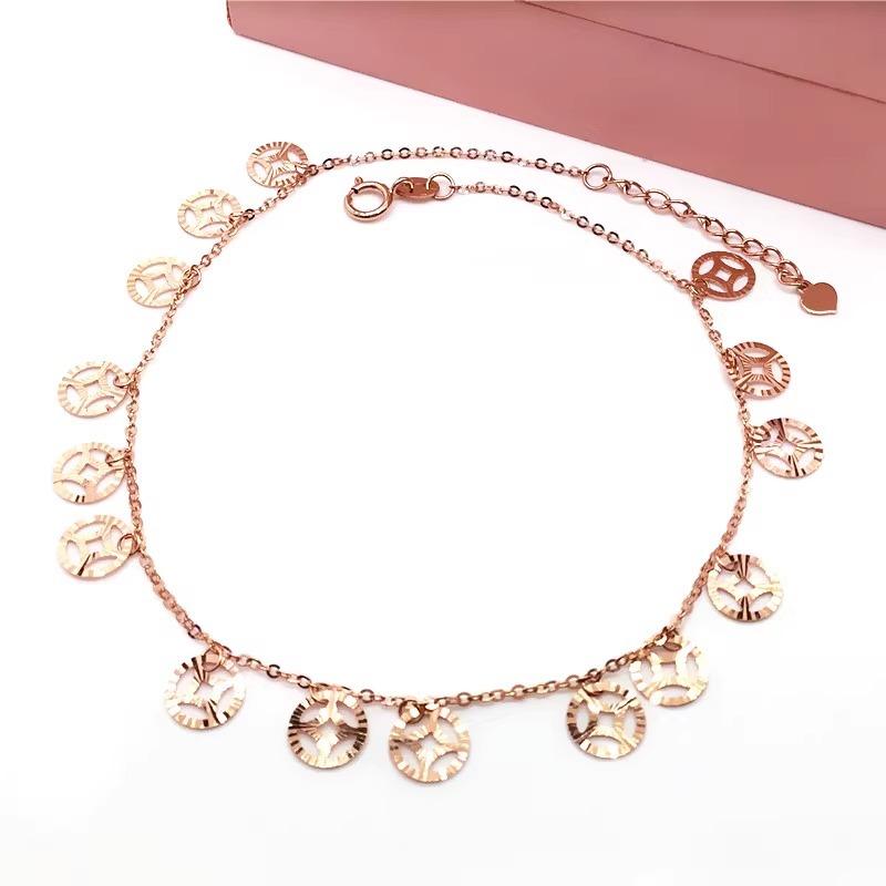 Изысканный русский 585 Пурпурный Золотой Медный Монетный Браслет на Лодыжку с Бахромой Модный Легкий Люкс Покрытый Розовым Золотом Цветной Блестящий Золотой Браслет на Лодыжку (21+3cm adjustment chain)