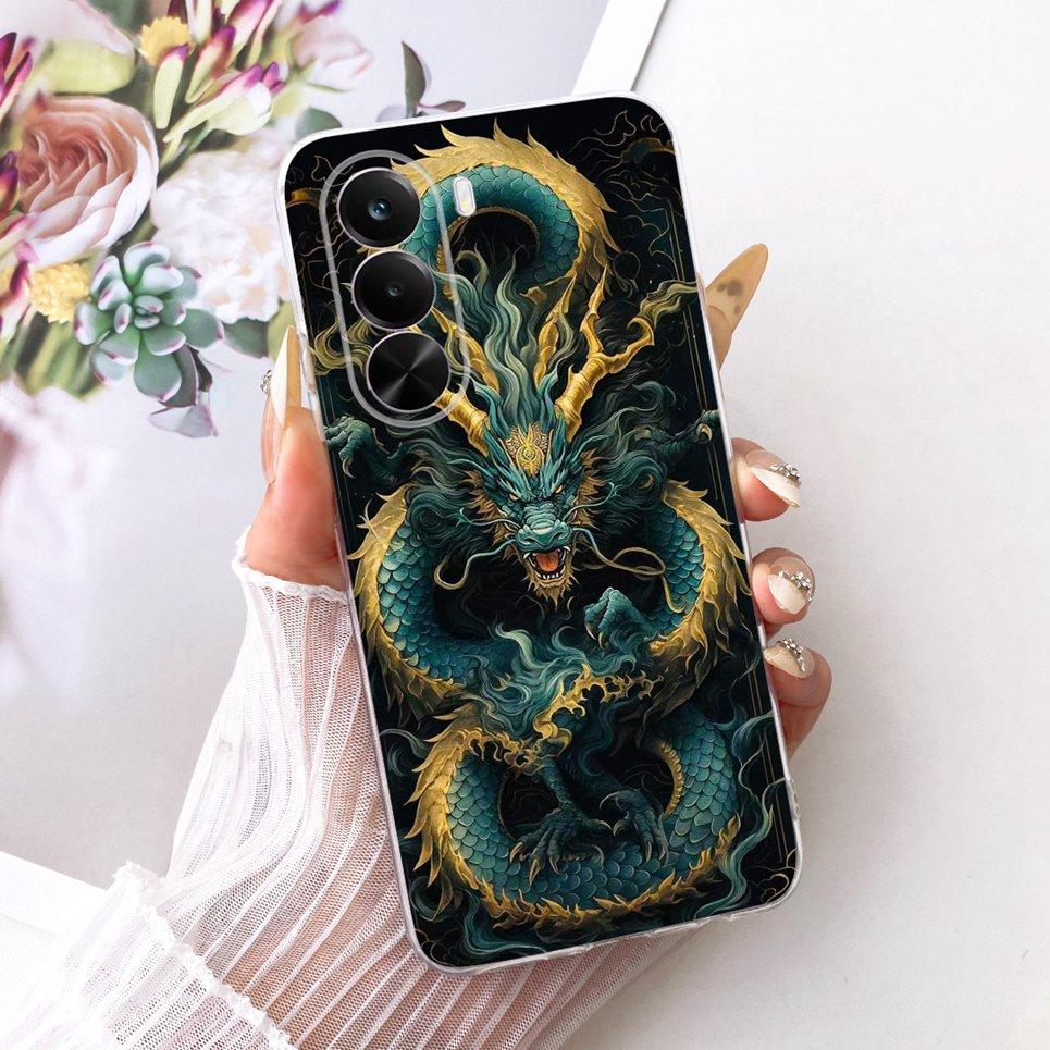 For Realme P4X 5G Phone Case On Realme RMX5108 Casing Cool Dragon Lion Tiger Cartoon Painting Back Cover Clear Soft Silicone