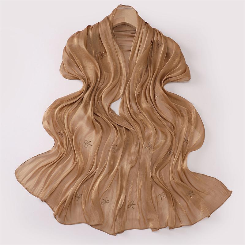 Women's Plain Butterfly Pattern Chiffon Hijab Shawls Long Bling Bling Wrap Ramadan Muslim Hijab Bufandas Female Islamic Turban