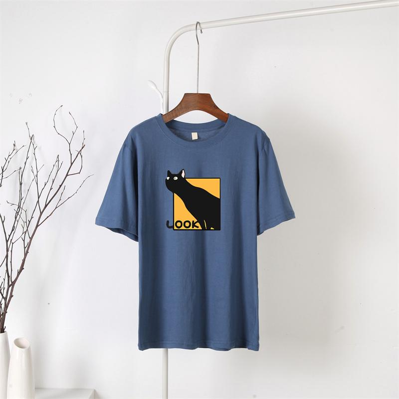 

Hirsionsan Kawaii футболка с мультяшным принтом, женские летние футболки из 100% хлопка, женская одежда больших размеров, пуловер большого размера, топы XXL синий