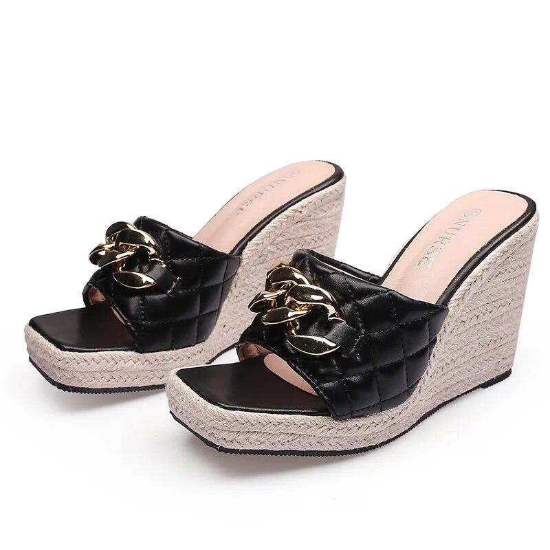 Peep Toe Sandals Women Summer Shoes Fashion Platform Shoes Elegant Ladies Sandals Wedge Heel 10cm Yellow Black Pink
