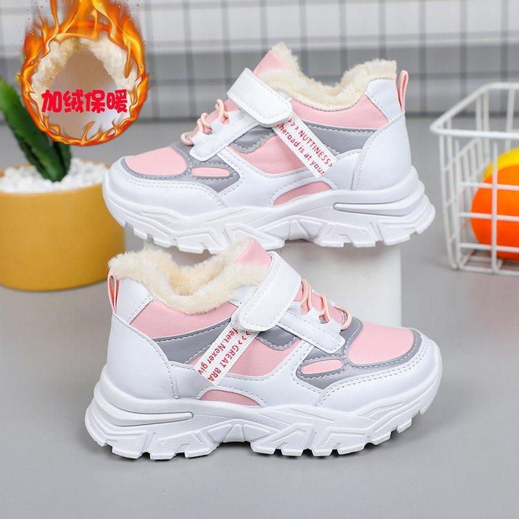 

Autumn Winter Cotton Padded Girls Sports Shoes Boys Leather Soft Sole Casual Warm Dad Shoes for Big Kids size 26 розовый