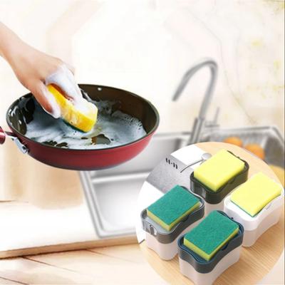 Automatic Dish Soap Dispenser Detergent Press Type Liquid Delivery Box for Cloth Dishwashing Kitchen Cleaning Tool with Sponge