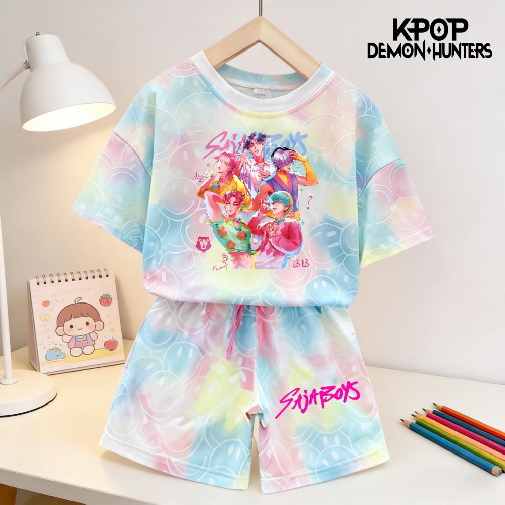 Sommar Demonjägare Leende Ansikte Flickor Barn 3D-tryckt Kortärmad T-shirt Tee Topp