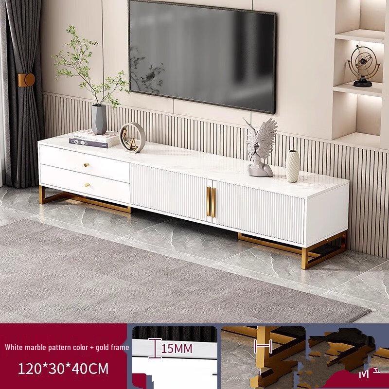 Shengbei White & Gold TV Cabinet and Coffee Table Set