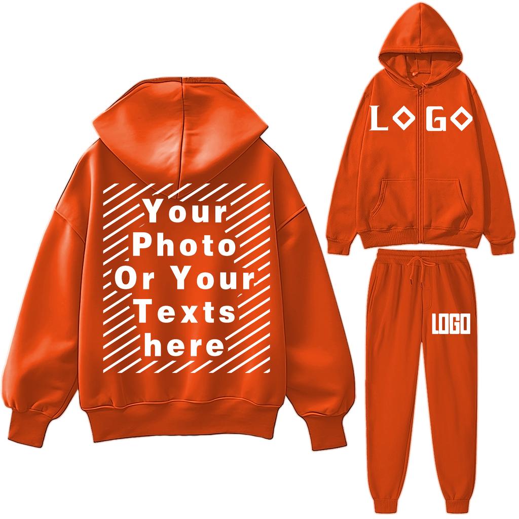 DIY16 Customize Your LOGO Tracksuit Suit Autumn Fashion Warm Hoodie Sweatshirts Two Pieces Oversized Solid Casual Hoody Pullovers