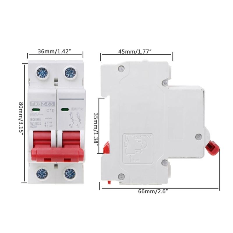 2P Solar Energy Photovoltaic DC Circuit Breaker PV Switch MCB DC 1000V 10A / 16A / 32A / 50A / 63A Air Switch