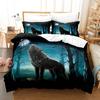 Boys Wolf Duvet Cover Set Queen Size, Boho Wolf Wildlife Animal Bedding Set Men Galaxy Dream Catcher Moon Polyester Quilt Cover