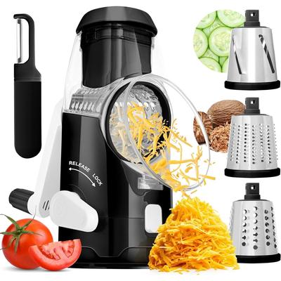 Răzătoare de brânză rotativă cu mâner - Feliator mandolină cu 3 lame cilindrice din oțel inoxidabil - Feliator de legume Răzătoare nuci Răzătoare brânză Rotund