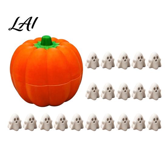 Cute Ghost Figurine Pumpkin Bucket with Mini Ghosts Halloween Candy Bowl Figurines Party Snack Holder for Farmhouse Home Table Centerpiece Desktop
