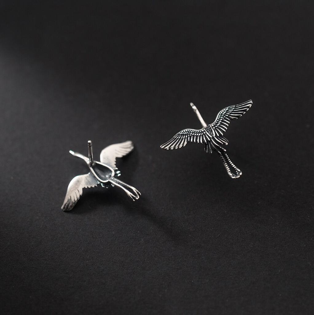 Retro Flying Crane Atmosphere Fashion 925 Silver Personality Bird Animal Earrings E026