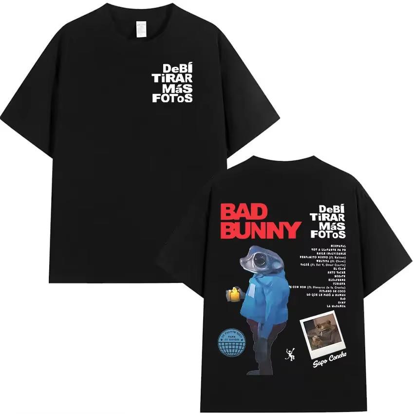 Rapper Bad Bunnys 2025 Tour Album Printed Tshirt for Unisex Casual and Fashionable Cotton Shortsleeved Women Summer T Shirt