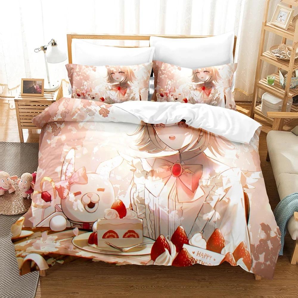 3D Anime Danganronpa Bettwäscheset, Bettbezug Bettdecke Bettset Bettbezug Kissenbezug, King Queen Einzelgröße Jungen Mädchen Erwachsene