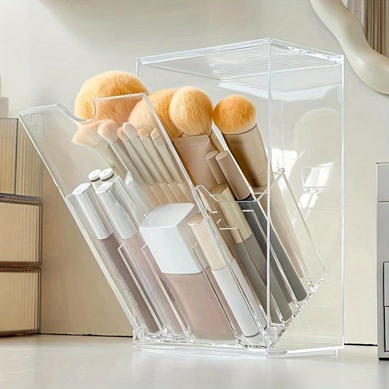 

Large Capacity Makeup Brush Holder With Lid Split Acrylic Lipstick Eyeshadow Eyebrow Brushes Holder Foundation Brush Storage Box прозорий