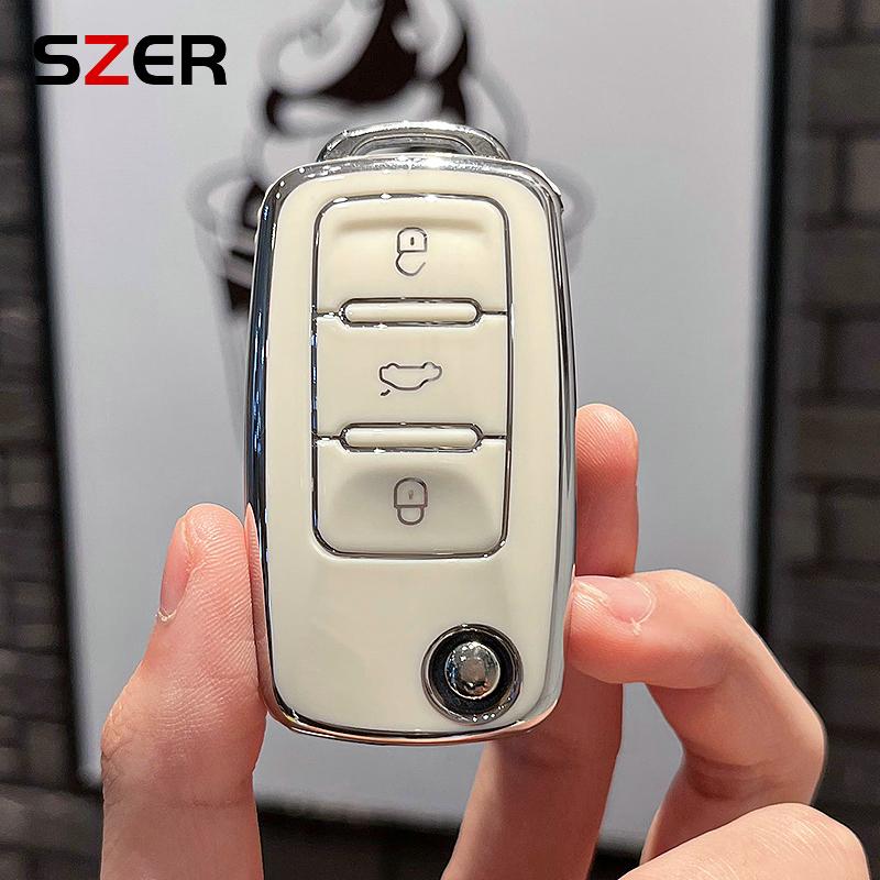 Fashion TPU Car Flip Key Cover Case for Volkswagen for VW Bora Polo Tiguan Jetta Passat B5 B6 B7 Golf Beetle for Skoda Octavia