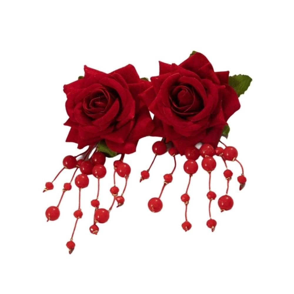 

Beads Tassel Faux Rose Earrings Temperament Women Jewelry Fashion Flower Earrings Party красный