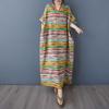 Ladies' V-neck Vintage Long Skirt Cotton Linen Dress