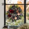 Retro Style Door Hanger Fall Leopard Print Wreath for Front Door, Artificial Floral with Holiday Gift Autumn Blessed Sign, Faux Peony Flower
