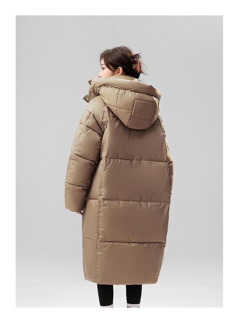 Women's Mid-Length Hooded Down Coat - Korean Style, Plus-Size, Thick Winter Outerwear