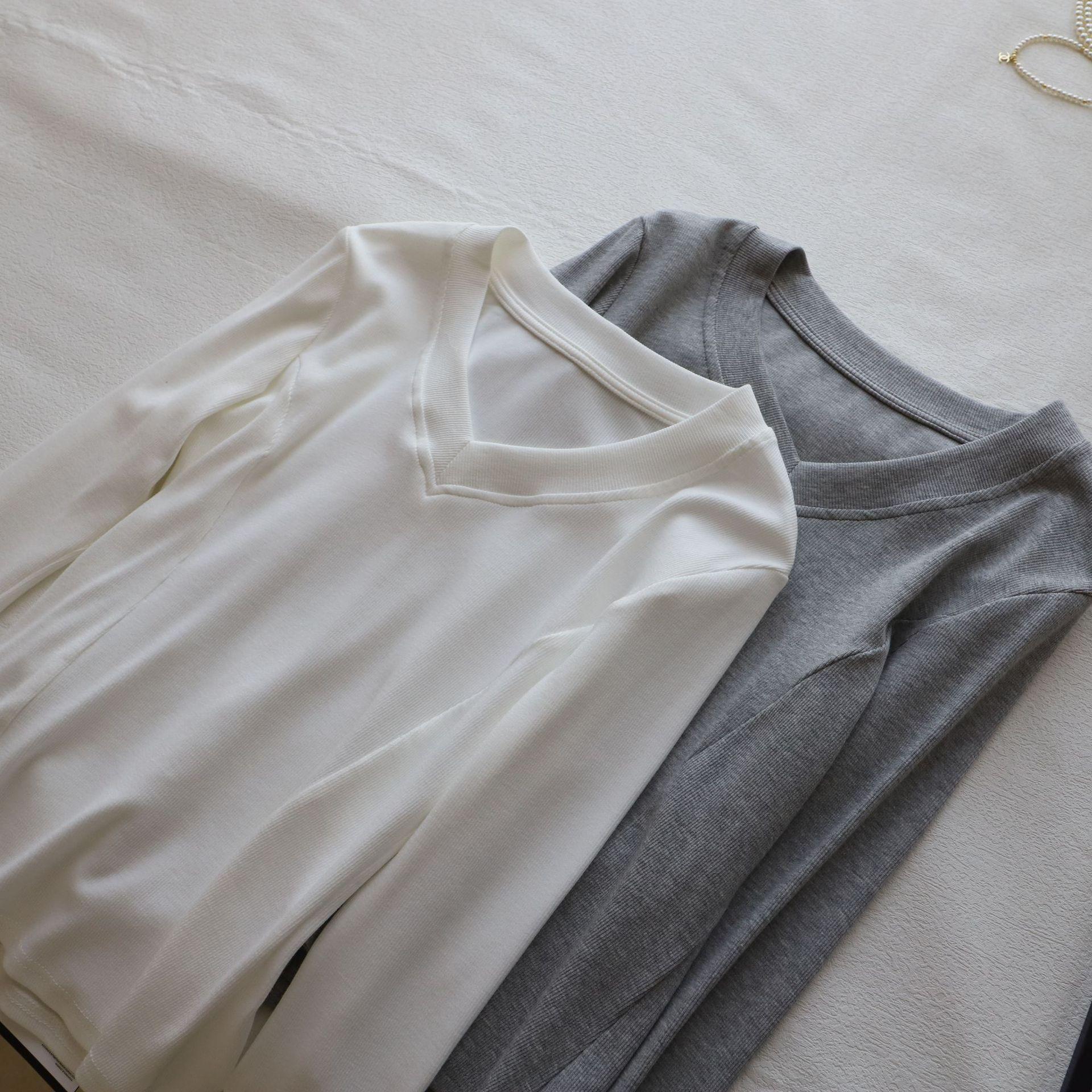 

Bi Zheng 2025 Spring Women s Slim V-Neck Stretch Long Sleeve Top One Size