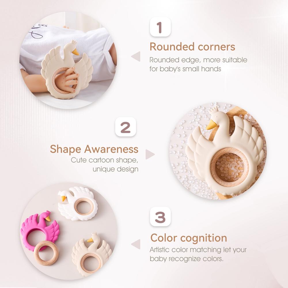 New Style 1Pc Silicone Teether Food Grade Baby 0-12 Toys Swan Teething Rings Sensory Toys For Toddlers Silicone Montessori Toys