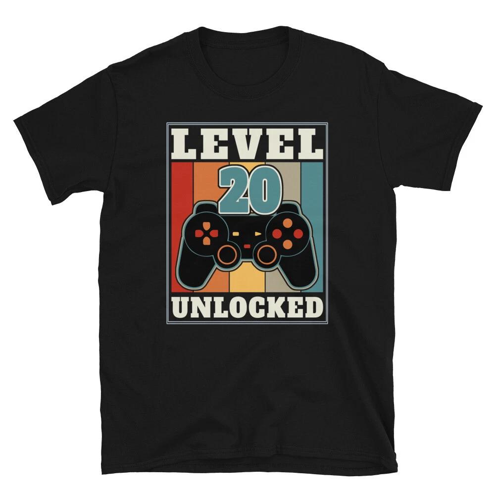 Level 20 Unlocked Funny Video Gamer 20th Birthday Gift graphic T-shirt 3XL