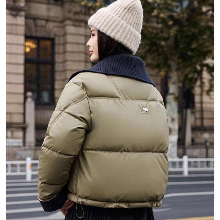 Fashion European Lapel Cotton Coat Women Winter Short Padded Jacket Knit Thick Stitching