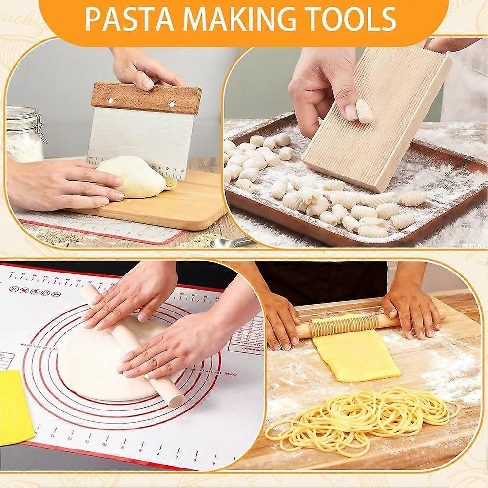 Pasta Making Tools Kit, Ravioli Maker Set with Rolling Pins, Gnocchi Board, Stamps, Cutter & Baking Mat