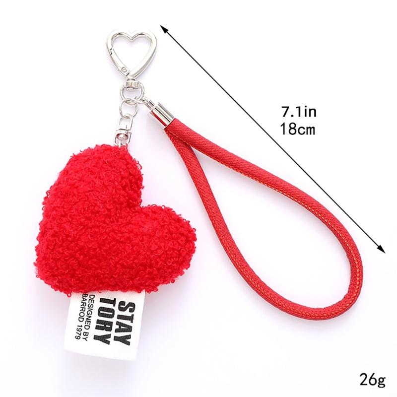 Cute Heart Shape Plush Wristlet Keychain Bag Pendant for Women Valentines Day Gift Coin Purse Backpack Bag Charm Gift