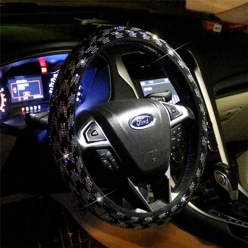 

All Year Round Neutral Car Steering Wheel Cover Female Houndstooth Cute Women Internet Celebrity Diamond-Embedded Non-Slip Anti-Sweat Summer Handlebar Round black
