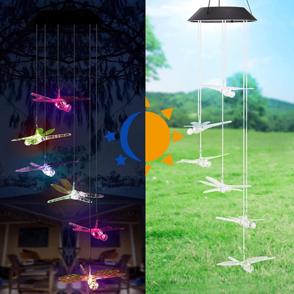 Bunte Windspiele LED Solarleuchten Kolibri Schmetterling Form Outdoor Hof Garten Dekor Fenster Veranda Wohnaccessoires