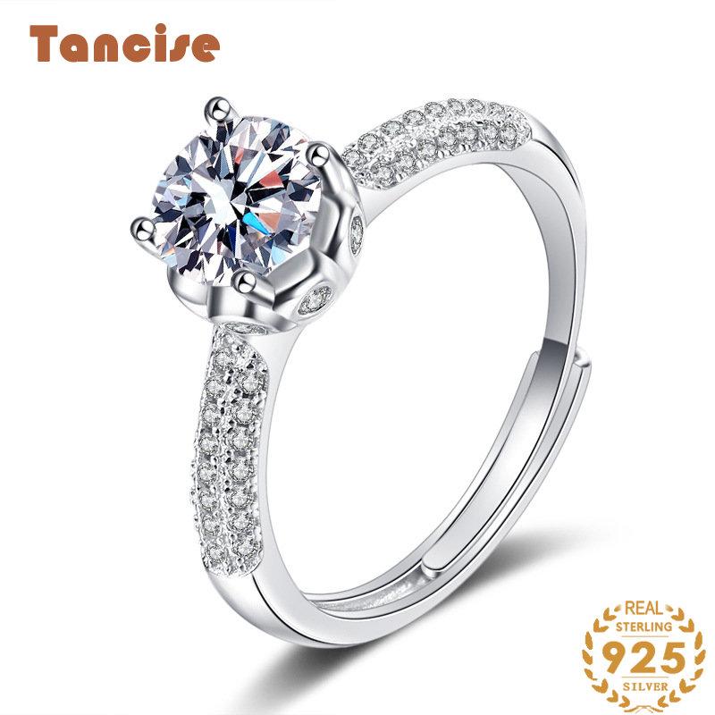 Tancise Classic Moissanite Bague en argent pour femme Bijoux Promesse de mariage Cadeau de fête_voghion.com