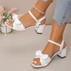 Thick High Heels Open Toe Back Trip Strap Buckle Bow Waterproof Table All-match Comfortable Non-slip Sandals for Women