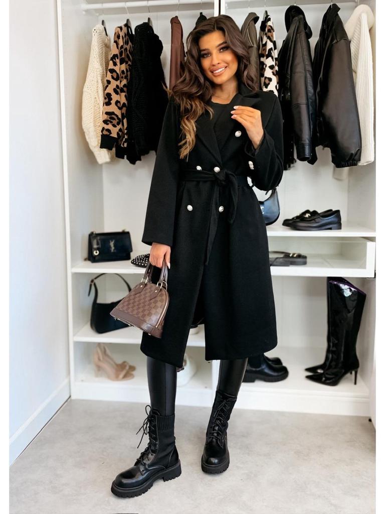 2024 Damen Wintermode Zweireihiger Wollmantel mit Bindegürtel