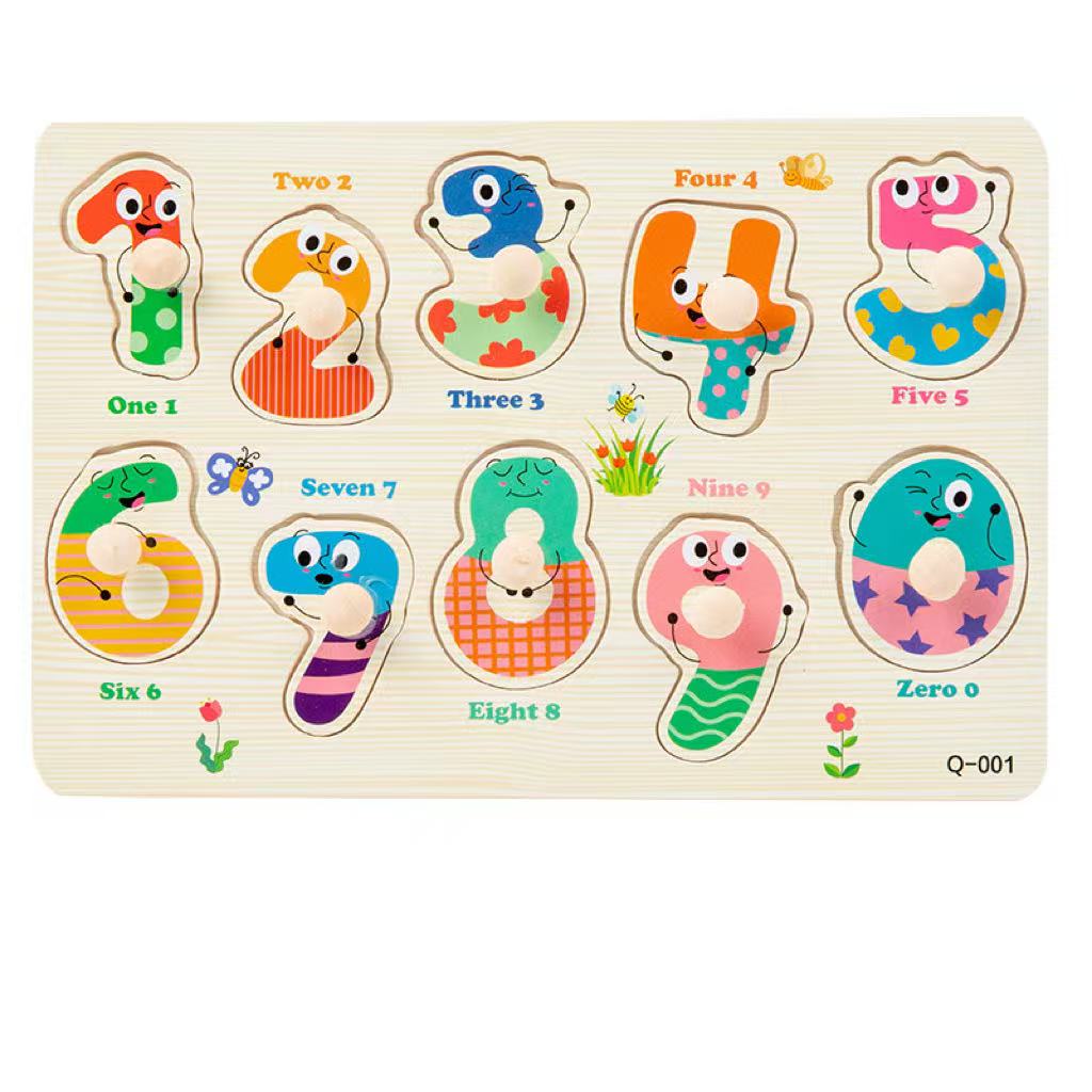 Baby Wooden Peg Puzzle Toy, Early Learning Hand Grasp Board, Cognition Number Animal Shape Fruit Educational Jigsaw Game