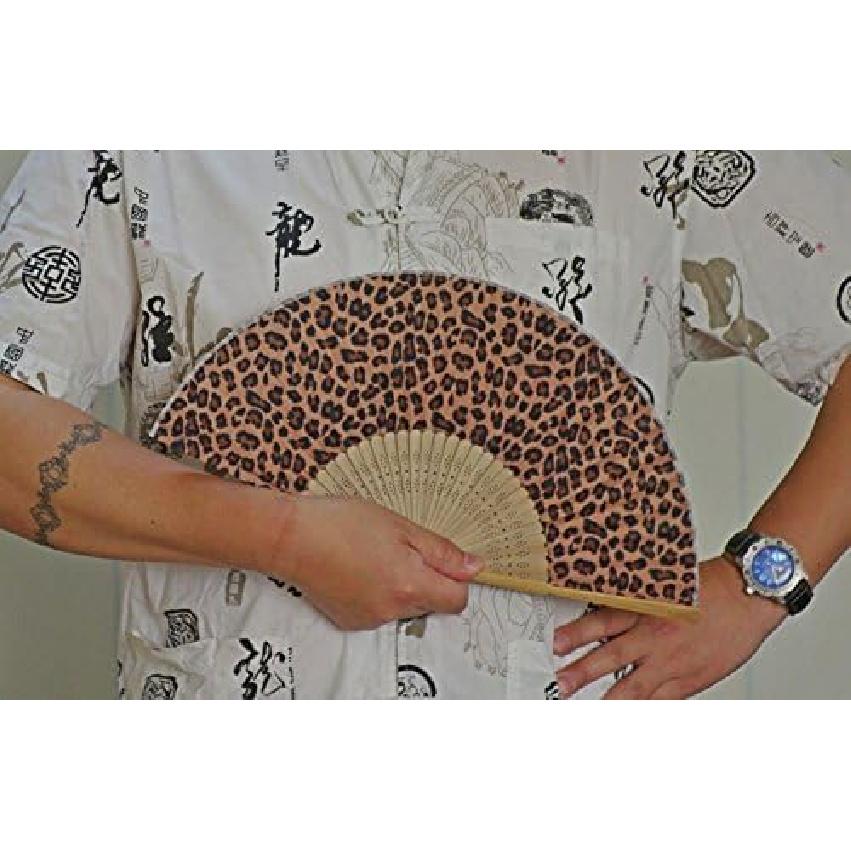 Hand Fan Bamboo Leopard Printed Folding Fan Cotton For Party Wedding Gift with Fan Cover